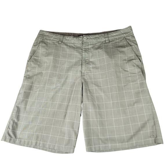 O'Neill Hybrid Board Shorts Men 38 Gray Plaid Flat Front Wicking Swim Beach 11" - Picture 1 of 10